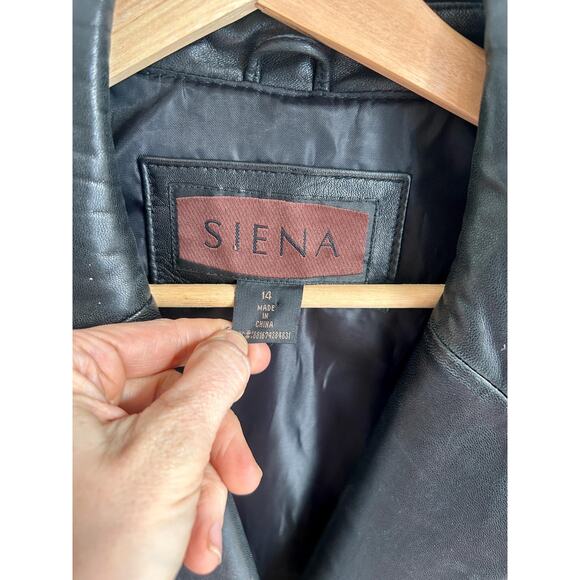 Vintage 90's Women's Black Leather Trench Coat Sz Large | 90s Style Leather Coat - Picture 2 of 5